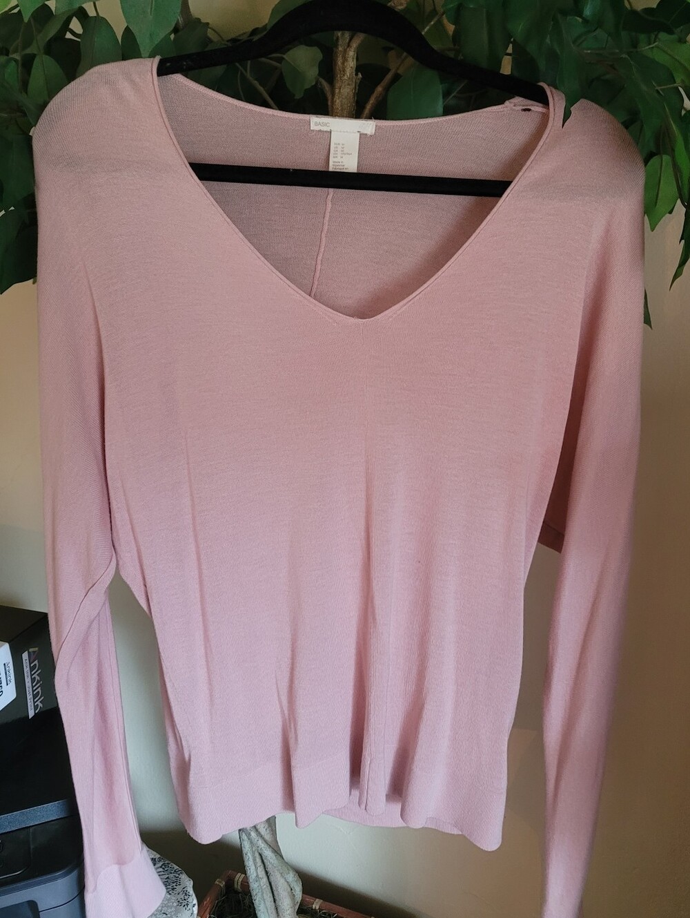 H&M Pale Pink V-Neck Long Sleeve Tee